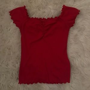 Hollister red semi off the shoulder shirt